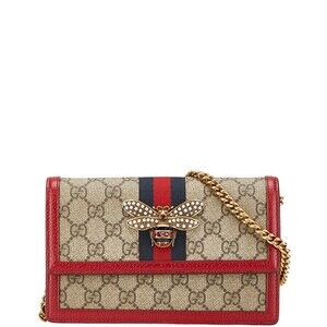 Gucci GG Queen Margaret Chain Shoulder Bag Wallet Beige Red